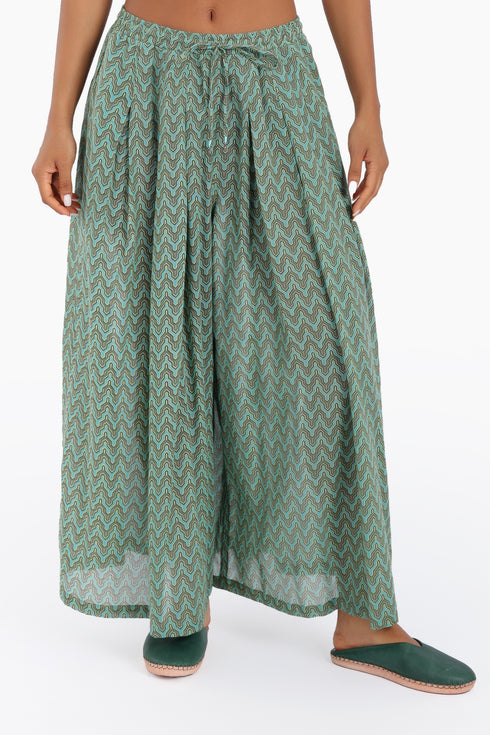 Wide leg pants in printed cotton gauze with pockets
